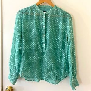 Green Silk Long Sleeve Blouse